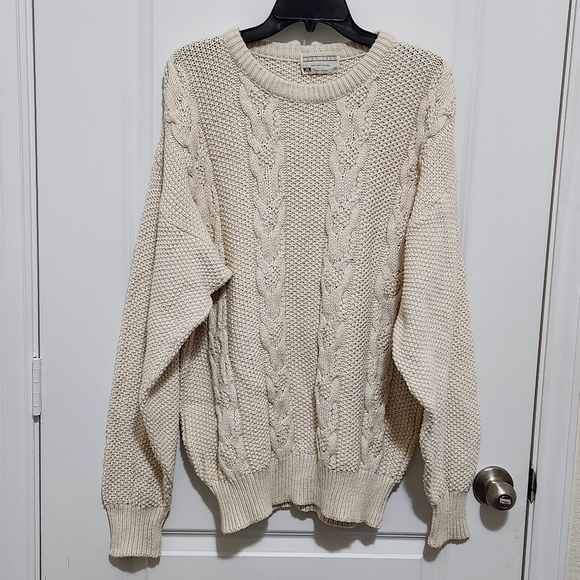 Vtg 90s Lord Jeff Mens XL Ivory Cotton Fisherman's Sweater Cable Knit Chunky - Picture 1 of 12